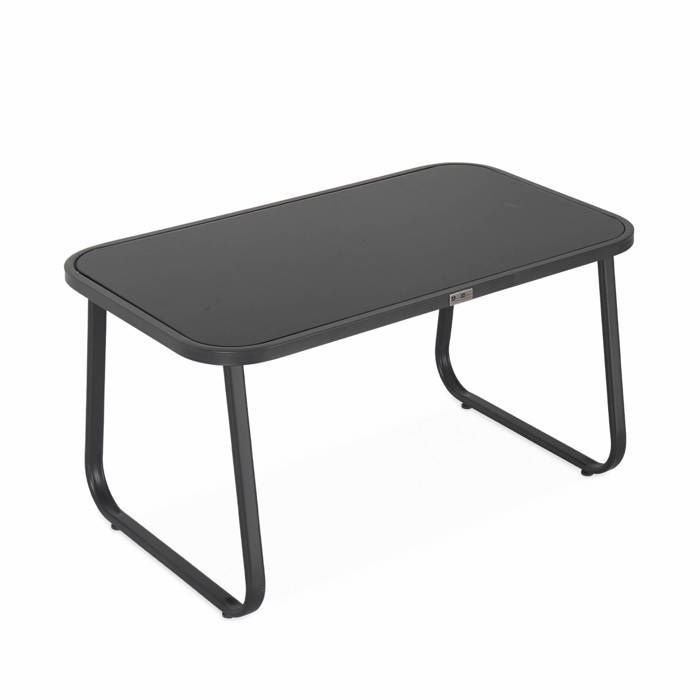 Set di mobili da giardino in metallo e textilene per 4 persone. Grigio scuro e nero. Design