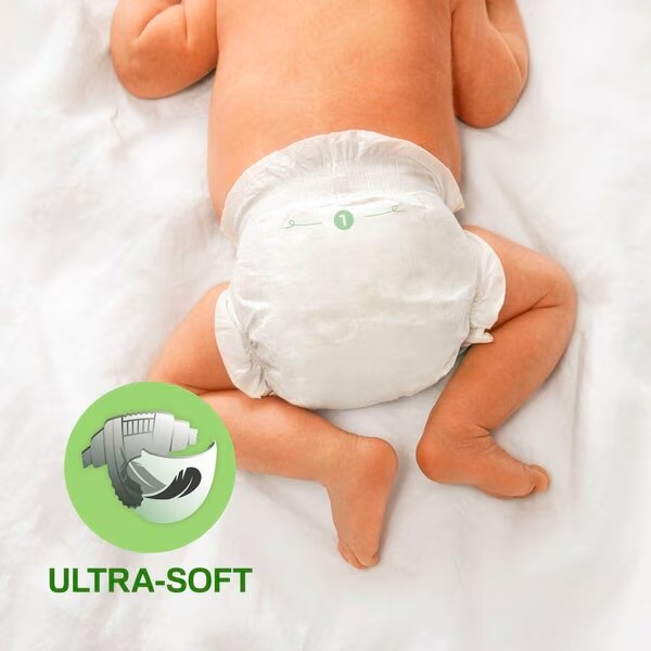 Kruidvat Pure & Soft jaundzimušo autiņbiksītes, 1. izmēra, izdevīgs iepakojums<br>1. izmērs (2–5 kg), 62 gab.