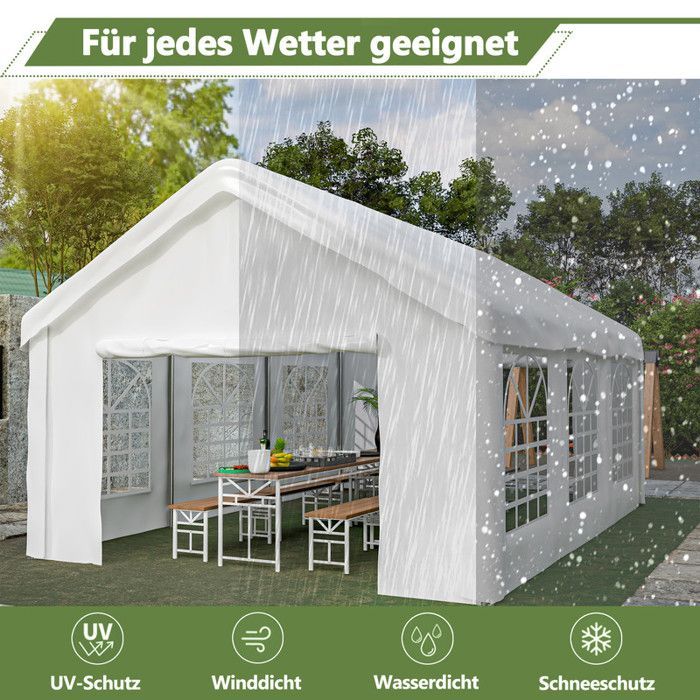 THANADDO Tonnelle 4x6m Tonnelle Pliable de Jardin Imperméable avec 6 Parois et Chapiteau Pliable pour Réception, Blanc