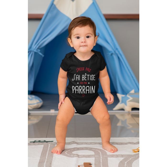 Body J'peux pas j'ai bêtise avec mon Parrain - PIXEL EVOLUTION - Body bébé - Body humoristique et rigolo - cadeau naissance