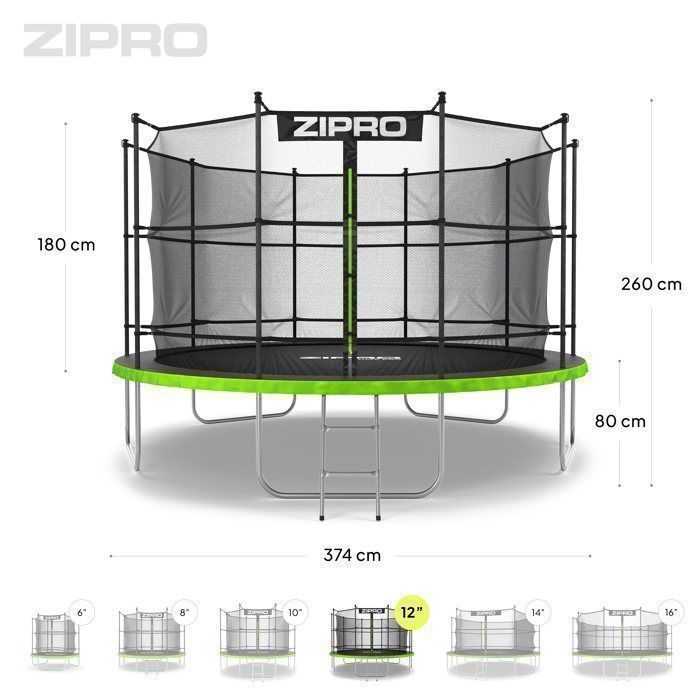Outdoor trampoline - ZIPRO - Jump PRO - 12 ft Round Ø 374 cm - Maximum load 150 kg - Safety net
