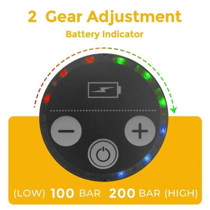 Idropulitrice a batteria ad alta pressione, max 200 bar, con 2 batterie, ugello girevole a 180° 6 in 1, tubo flessibile da 5 m, per pulizia e irrigazione.