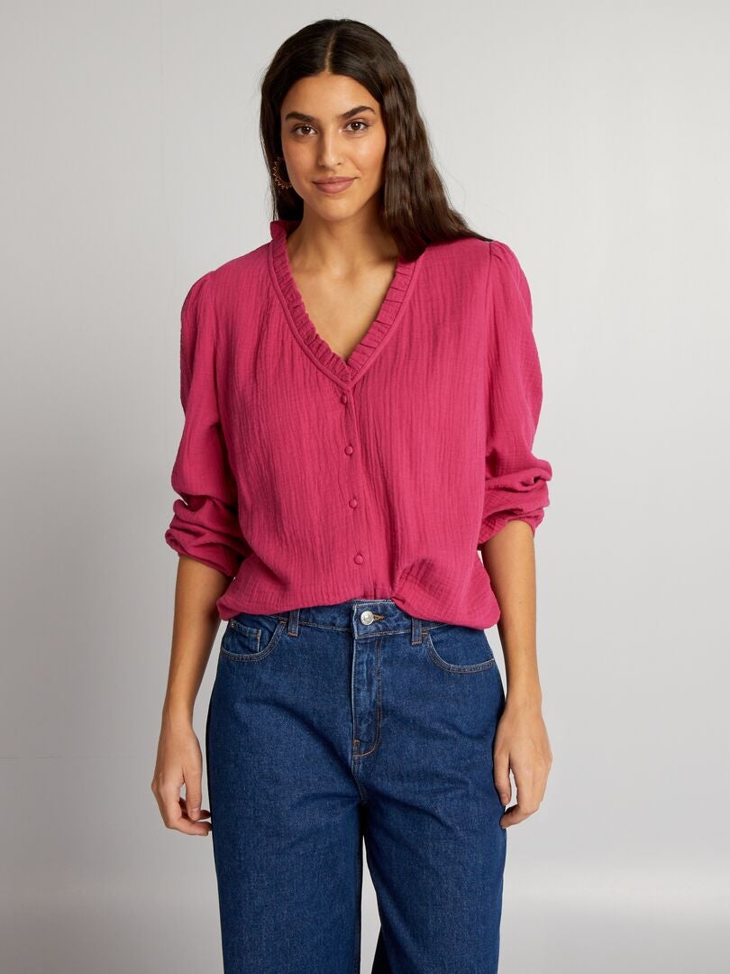 Blouse van katoenen gaas - ROZE