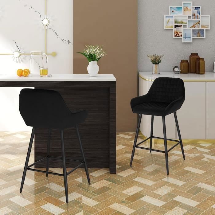 Taburetes altos de bar WOLTU Design, juego de 6 taburetes de bar de terciopelo, estructura metálica, color negro W0ATT0039-6