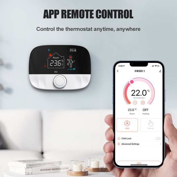 Smart WiFi & RF433 Connected Thermostat with Dual Sensors for Floor/Ambient Temperature, Compatible with Alexa/Google Home, Security