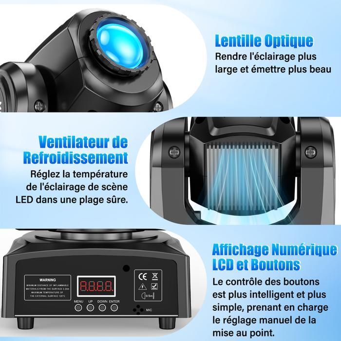 U'king Lighting Effects - Testa mobile a LED RGBW da 120W con effetto gobo e fascio luminoso - Per DJ, feste e discoteche - Nero, confezione da 4