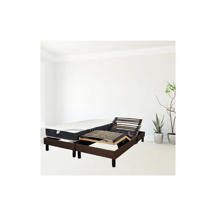 Base de cama eléctrica Essenzia Zen Relaxation marrón con listones de 80x200 mm.