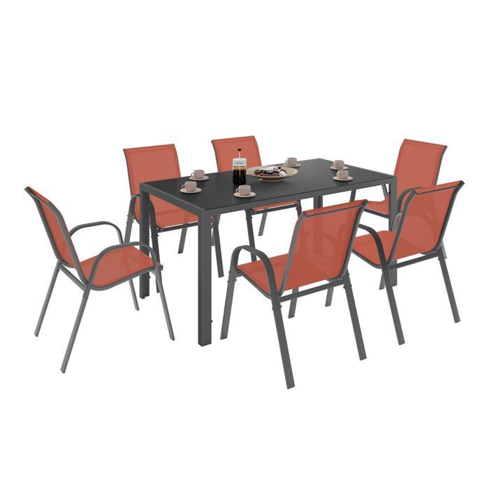 Conjunto de muebles de jardín IDMARKET MADRID: mesa de 150 cm y 6 sillas apilables de terracota.