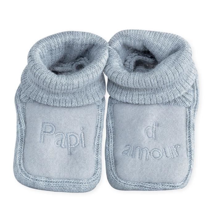Chaussons brodés bébé - TROIS KILOS SEPT - Gris - Papi d'amour