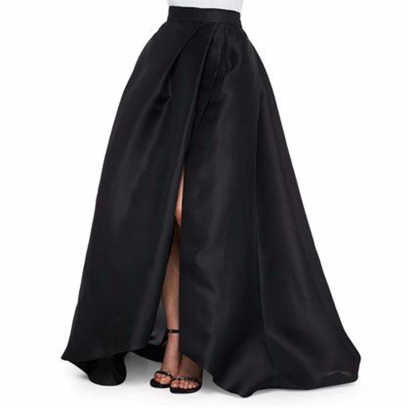 Jupe longue noire fendue sexy pour femme, longueur au sol, taille haute, jupe de soirée habillée, photos réelles, jupe vintage pour adulte, toutes saisons