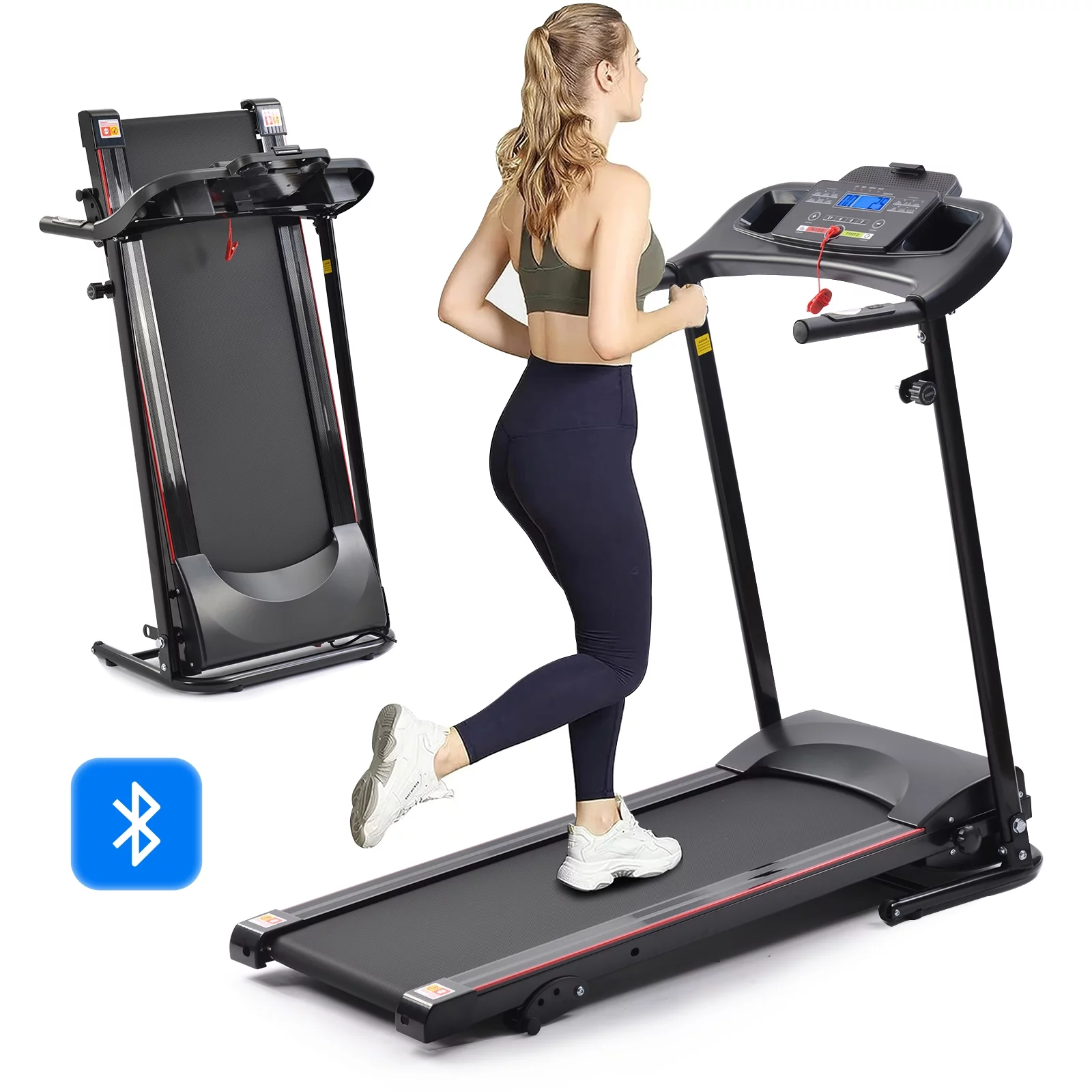 2,5 pk opvouwbare loopband, draagbaar, compact fitnessapparaat voor hardlopen en wandelen met 12 voorgeprogrammeerde programma's, led-display, Bluetooth-muziek, eenvoudig te monteren voor thuisgebruik