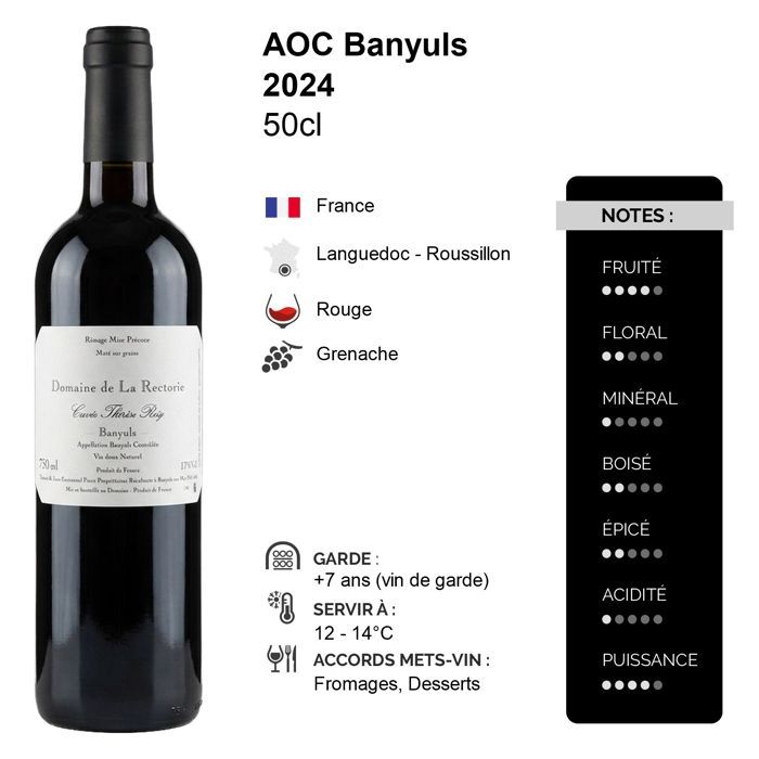 Domaine de la Rectorie Banyuls Therese Reig 2024 - Vin Rouge du Languedoc - Roussillon (6x50cl) Moelleux