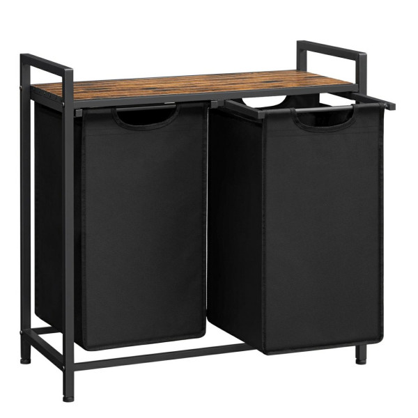 Kosz na pranie stojący 2 komory loft z półka do łazienki pralni 2x46 L