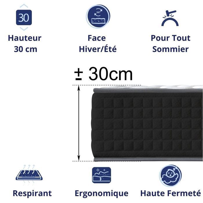 Colchão 180x200 - 30cm de Espessura - Espuma de Alta Resiliência | Dupla Face (Verão/Inverno) | Suporte Equilibrado, Perfeito e Resiliente