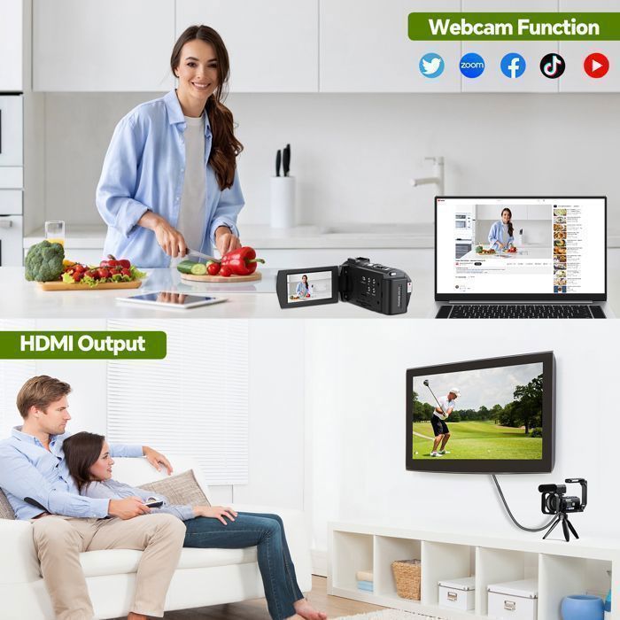 Videocámara JEEMAK 5K, cámara de video digital de 56 MP, videocámara para vlogging, pantalla táctil de 3