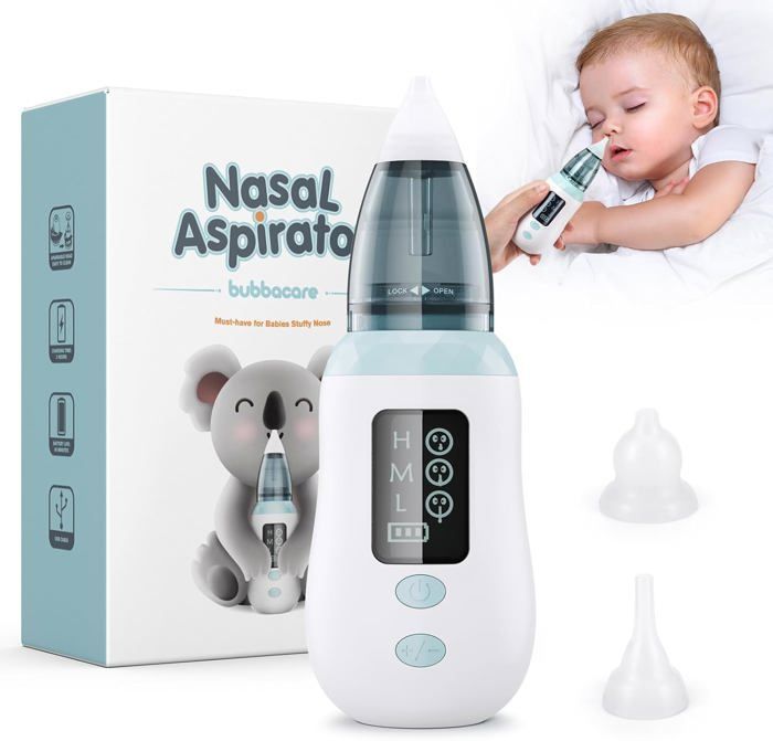 Aspirador nasal para bebés, aspirador nasal para bebés con 3 niveles de succión, aspirador nasal eléctrico para bebés con 4 boquillas de succión reutilizables