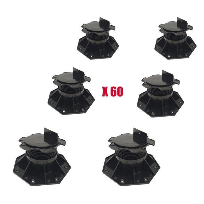 KARTON VAN 60 PERCELEN RÉGLABLES 60 À 138 MM POUR TERRASSE BOIS ET COMPOSIET - L: 57 cm - l: 57 cm - Noir
