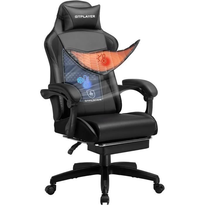 Chaise Gaming  Réglable en Hauteur - Dossier Double - Support Lombaire - Noir