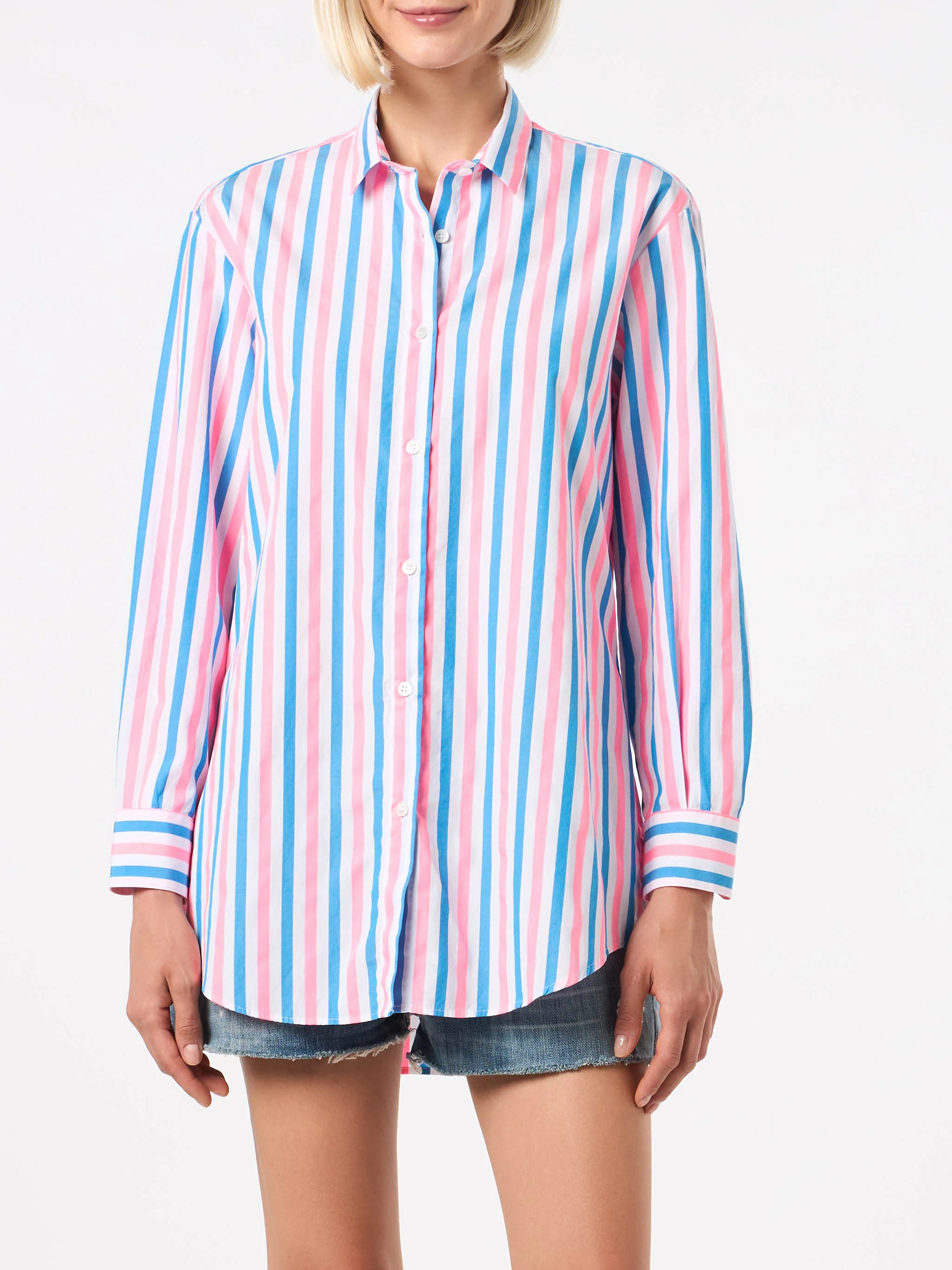 Camisa listrada de algodão com bordado 