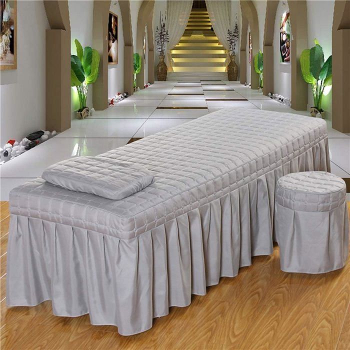 Faldón para camilla de masaje, funda de almohada, funda de taburete, colchas de belleza (Gris-S)