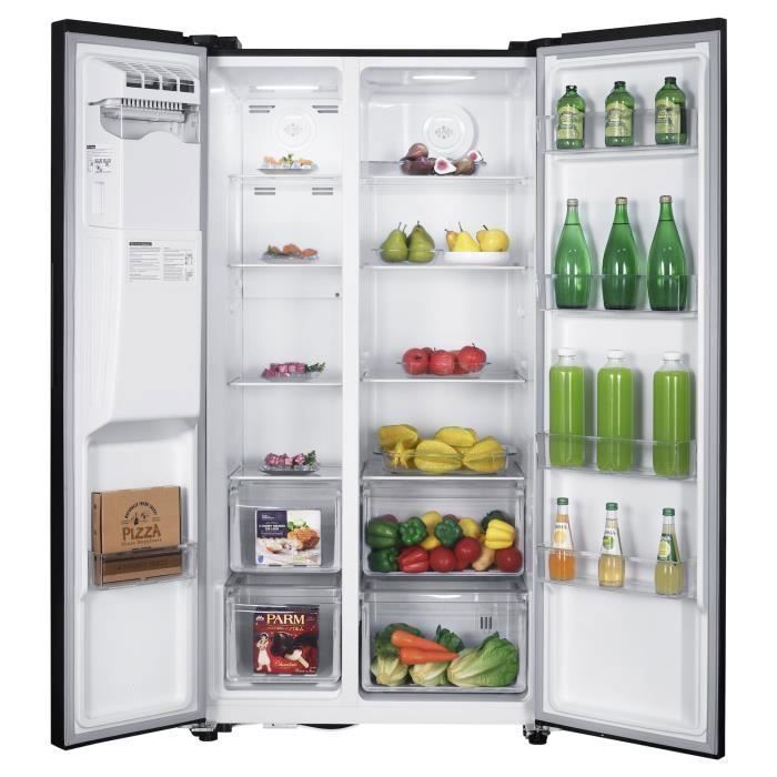 Refrigerador GEDTECH GSBSA513DX Side-by-Side de 513L, estilo americano, com dispensador automático de água e máquina de gelo.