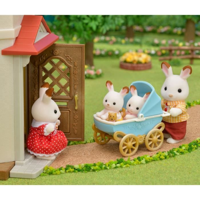 Miniature figurines - SYLVANIAN FAMILIES - Chocolate Rabbit twins and their double stroller