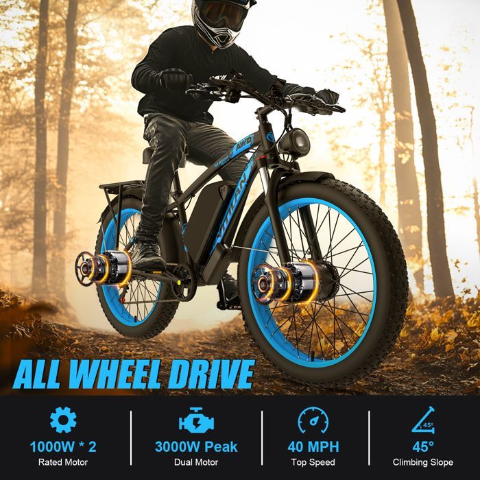 Vélo Electrique Double Moteur 3000W - Vitilan H5, Gros Pneus, Batterie 52Ah, Freins Hydrauliques, 7 Vitesses, Autonomie 105km, Noir