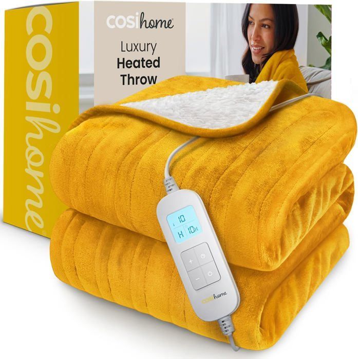 Electric Heated Blanket - COSI HOME - 180x130cm - Yellow - 10 Temperature Settings - 10-Hour Timer