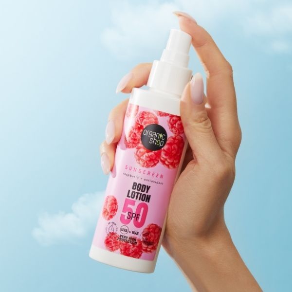 Loción corporal con protector solar Organic Shop SPF 50, 150 ml