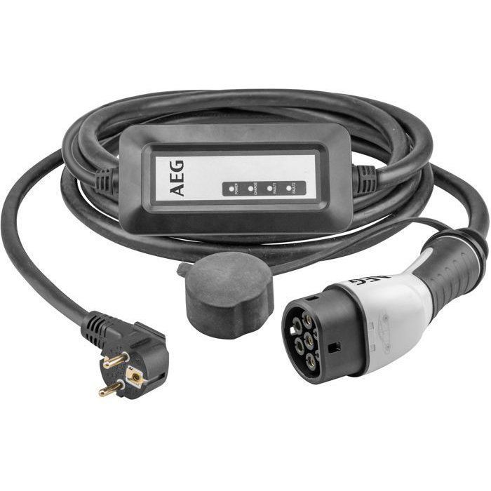Chargeur portable véhicule électrique & hybride - AEG - Type 2 - Monophasé, 16A, 230V AC - Prise secteur 230V européen - L : 5m.