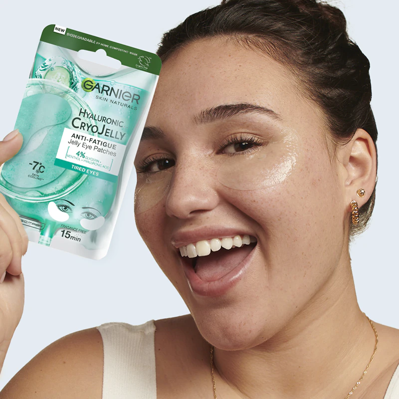 Máscara para olhos Garnier Textil Masks Cryo Jelly com efeito refrescante.