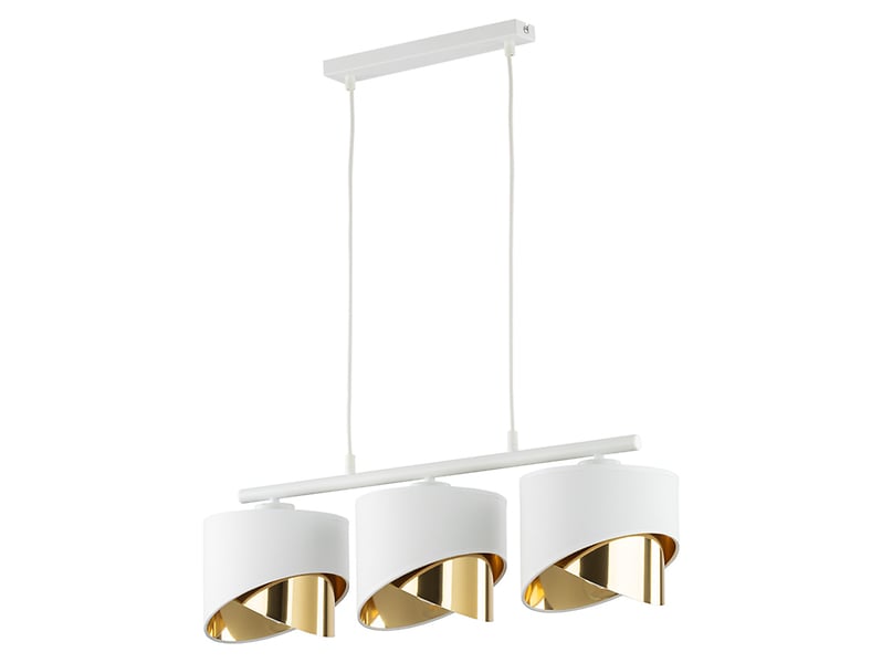 Lampa wisząca Grant 3-punktowa tkaninowa biało-złota
