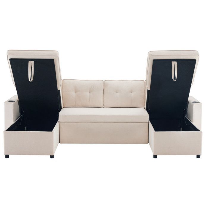 Grand canapé familial en U, Canapé-lit convertible, rangements intégrés et porte-gobelets – idéal pour salon, séjour
