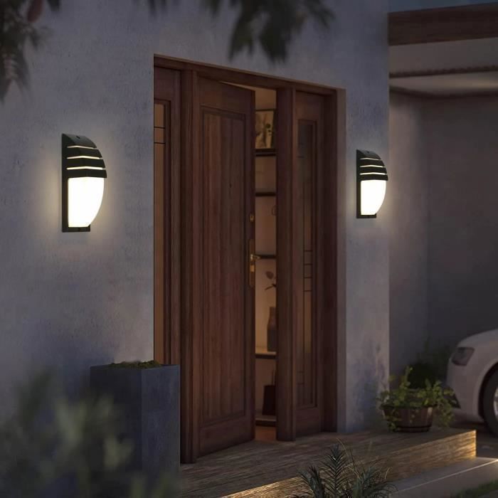 DELIPOP Applique Exterieur/Intérieur LED IP65 Etanche, Applique Murale Intérieure pour Cour, Jardin, Terrasse,2 Pièces 12W - Noir