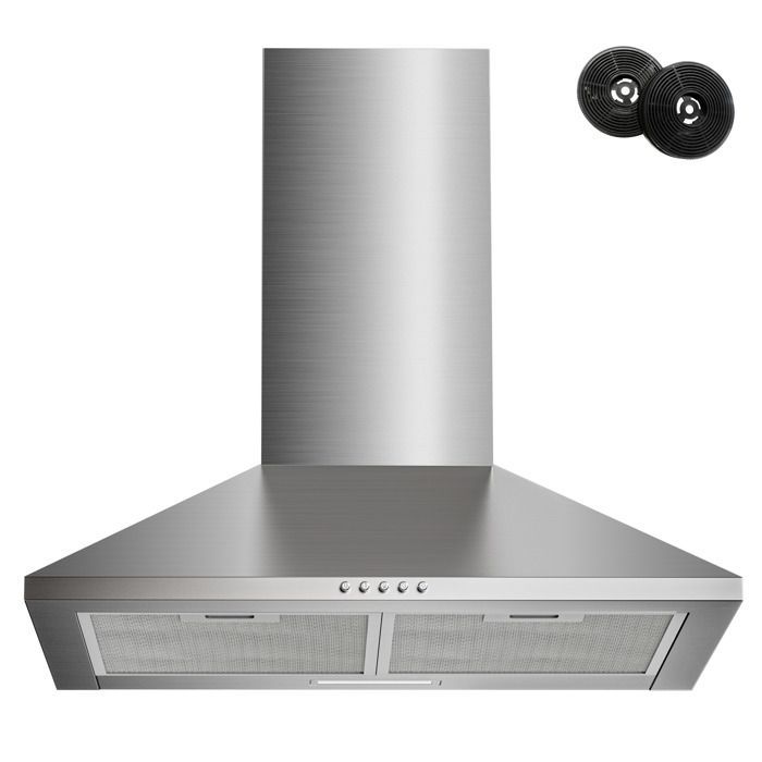 Cappa aspirante a parete FIREGAS da 60 cm, 308 m³/h, con LED, 3 velocità, filtri a carbone, acciaio inox.