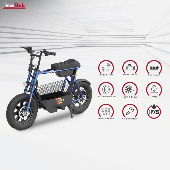 Bicicletta elettrica senza pedali - URBANGLIDE - Thunder 160 - Autonomia di 30 km - Velocità di 25 km/h - Freni a disco