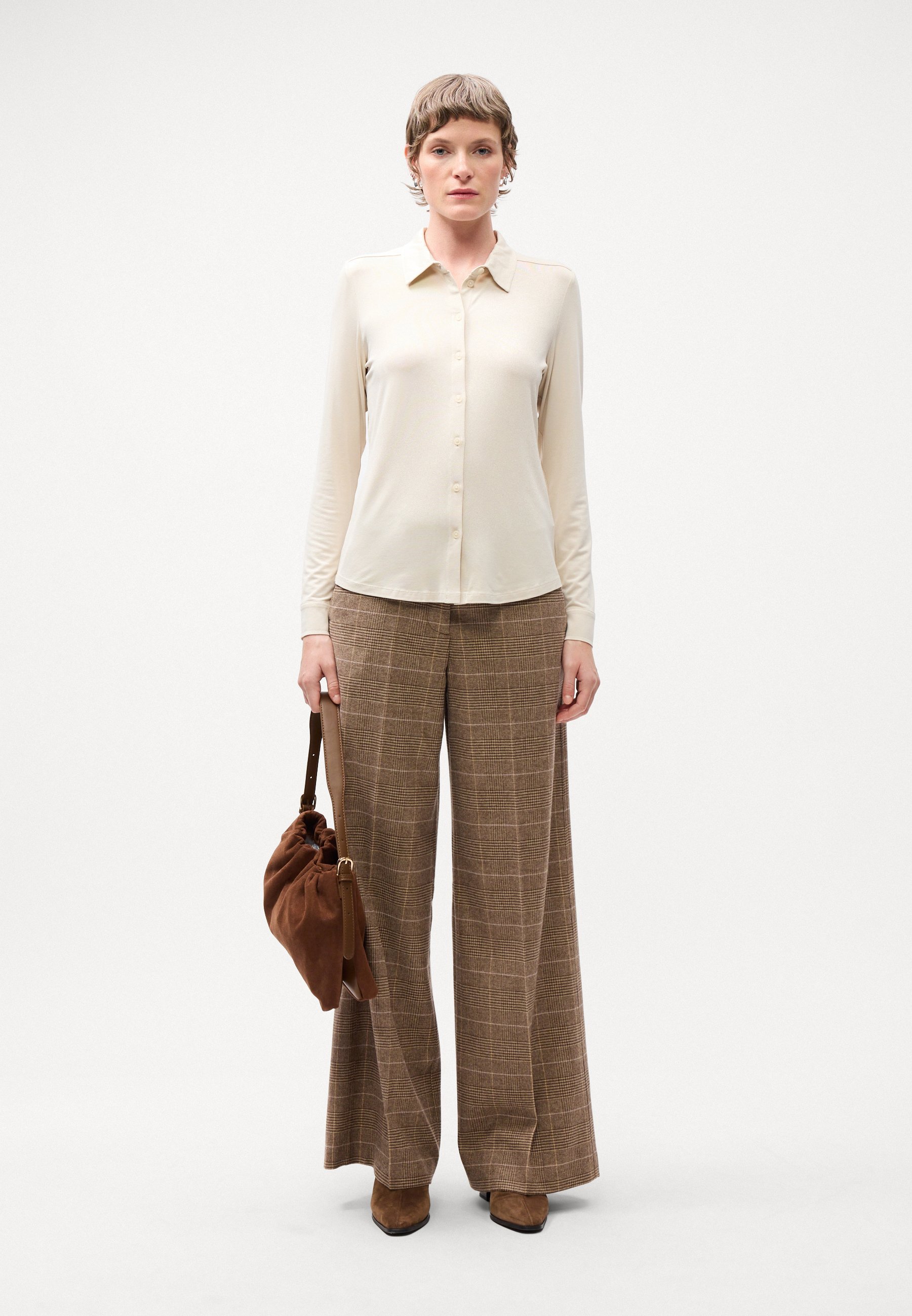 Marc O'Polo blouse met lange mouwen, kraag en knoopsluiting - Blouse met knoopsluiting - natuursteen