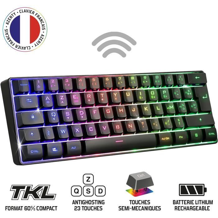 Tastiera da gioco TKL - CHOUMICHA SAVEURS FRANCE AGRO - Elite K50 - Wireless RF/BT/USB-C - Compatta 60% AZERTY - RGB ricaricabile