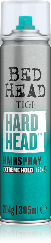 Spray de cabelo TIGI Hard Head, fixação forte.