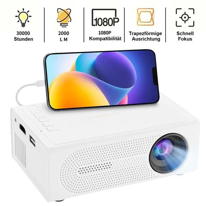 Draagbare Full HD 1080P-projector – 100 ANSI-pixels – Instelbare focus – 76-254 cm – Zacht beeld, oogbescherming – Home cinema