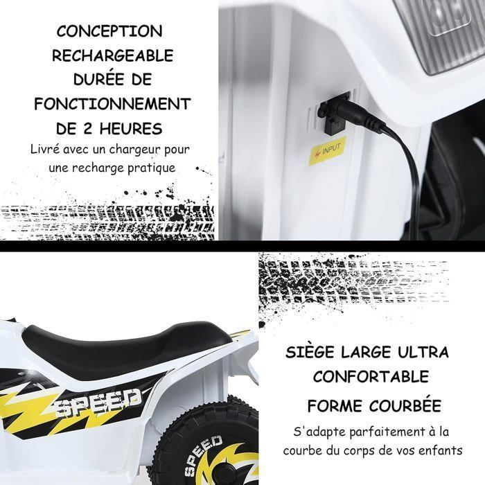 Quad eléctrico COSTWAY para niños, 6 V, 4,5 km/h máx. Cochecito para niños de 3 años en adelante, blanco.