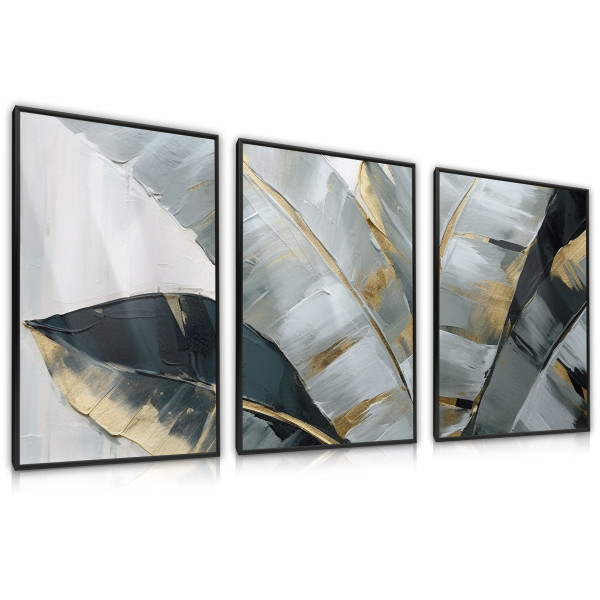 ZESTAW 3X Plakat Malowane Liście Tropikalne 30x40cm