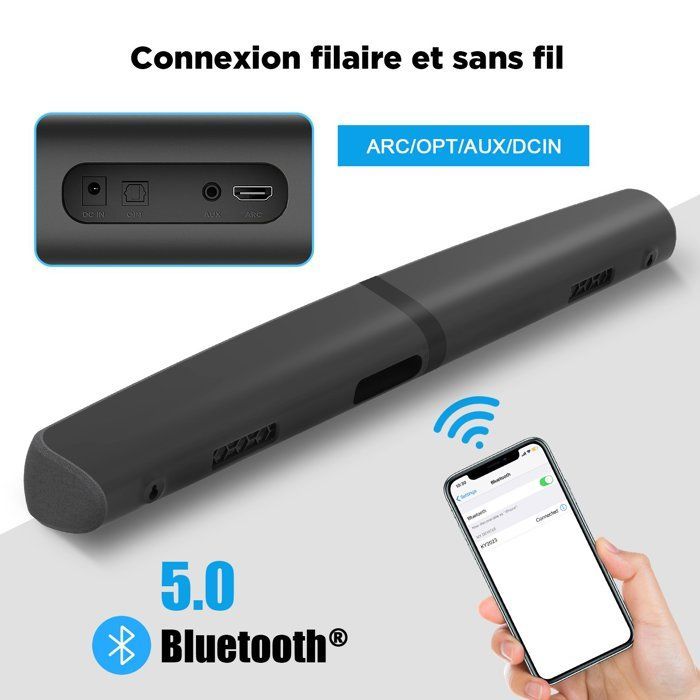 Barre de son Bluetooth 2 en 1 amovible pour home cinéma