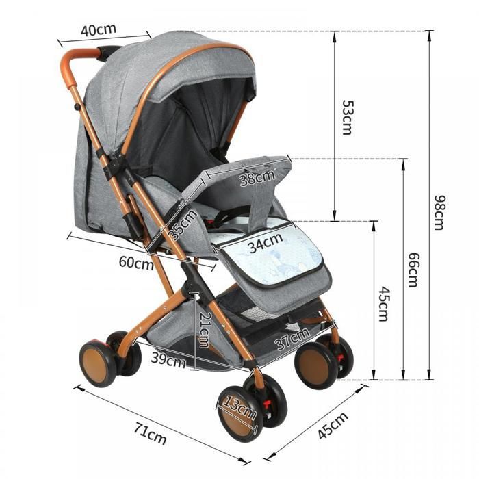 Stroller Seat - XUANYU - Push Tricycle - Extra Large Canopy + Large Frame + Adjustable + Mosquito Net - Gray