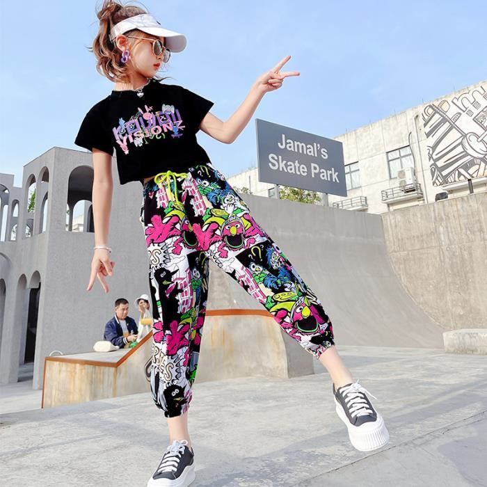 Conjunto deportivo para niña, informal y cómodo, negro.