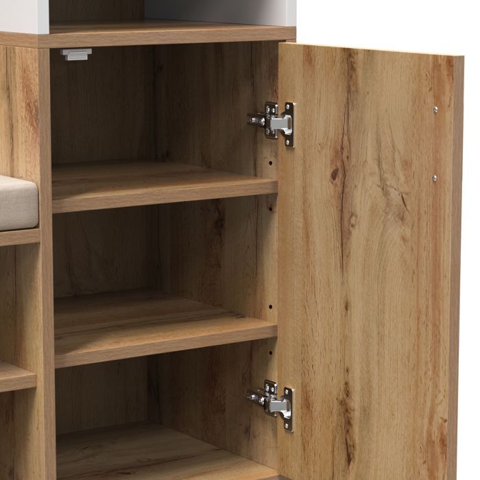 Garderobenset für den Eingangsbereich 105x40x190cm - Garderobenständer + Schuhbank + Spiegel - Weiß+Natur