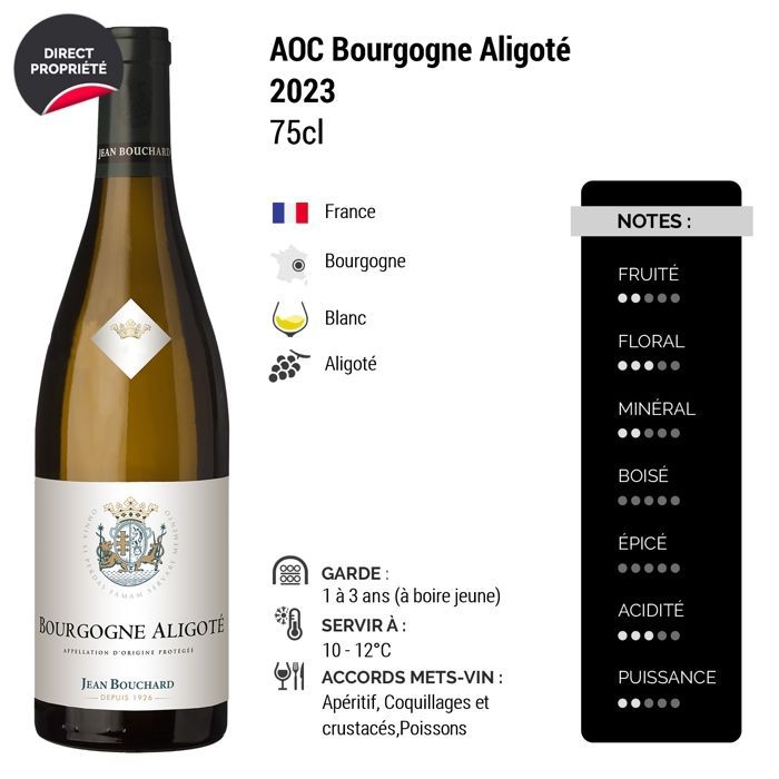 Jean Bouchard Bourgogne Aligoté 2023 - Witte Bourgondische wijn (6x75cl)