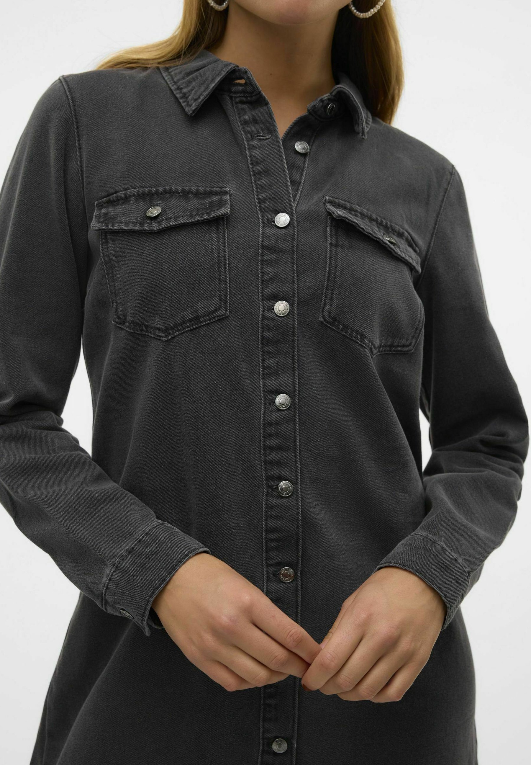 Vero Moda VMJENNIE KRATKA HALJINA - Traper haljina - crni traper