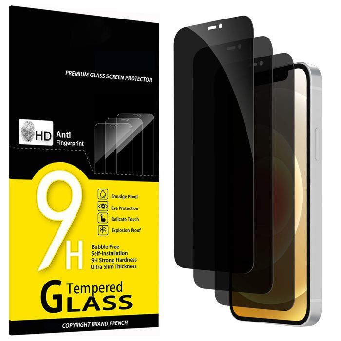 Pacote com 3 protetores de tela de vidro temperado anti-espionagem para iPhone 12 e iPhone 12 Pro (6,1 polegadas), ângulo de privacidade de 28 graus.