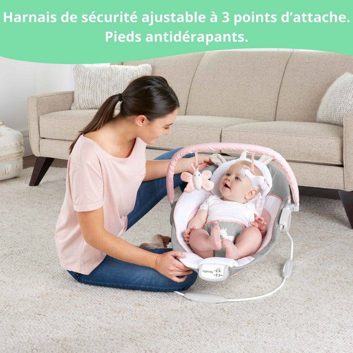 INGENUITY Transat pour bébé - Flora - Arche avec jouets d'éveil amovible, 8 Mélodies, Vibrations apaisantes, cadeau bébé